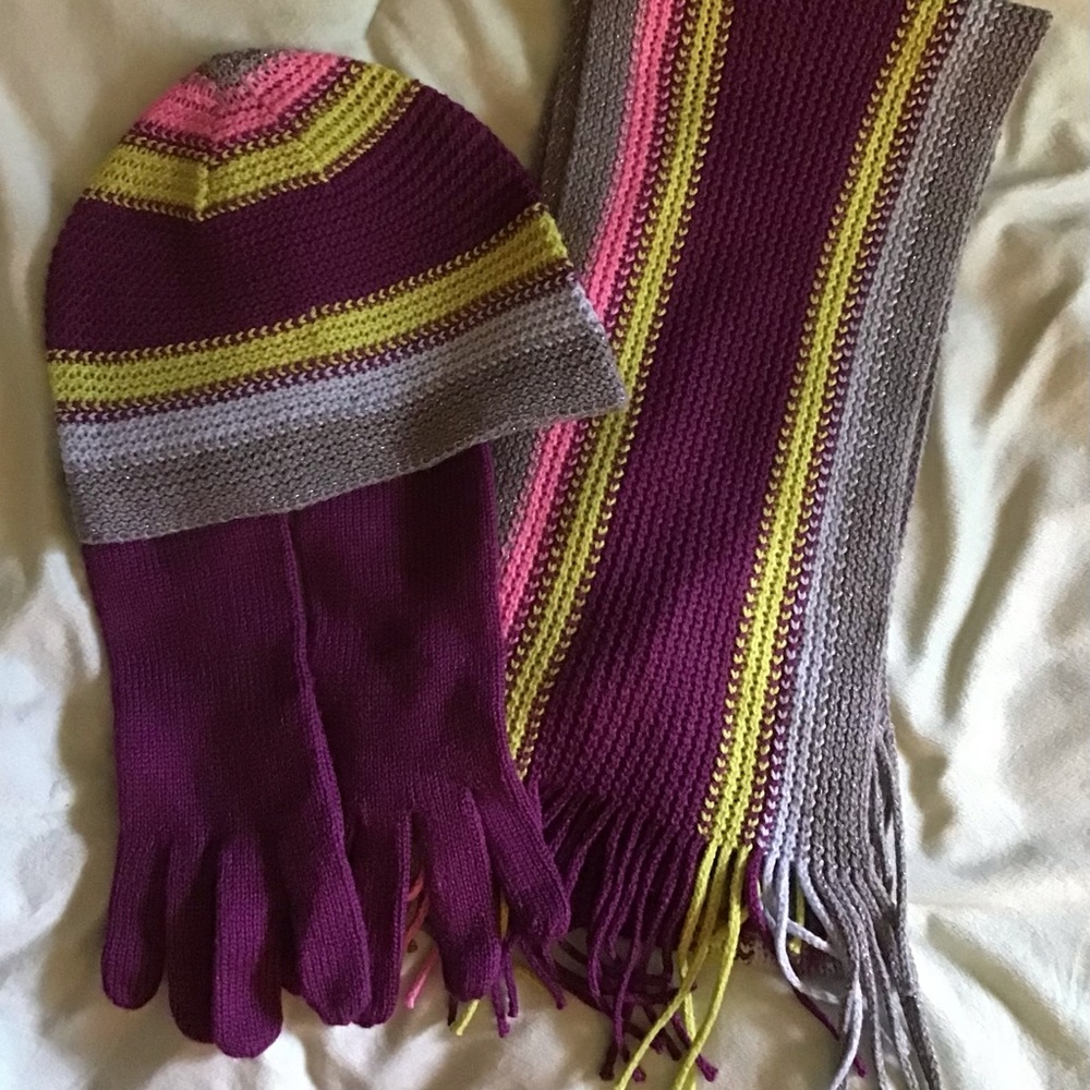New York & Company Crochet Scarf, hat, and gloves set.